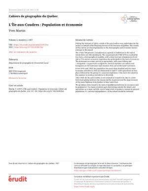 L'île-Aux-Coudres : Population Et Économie