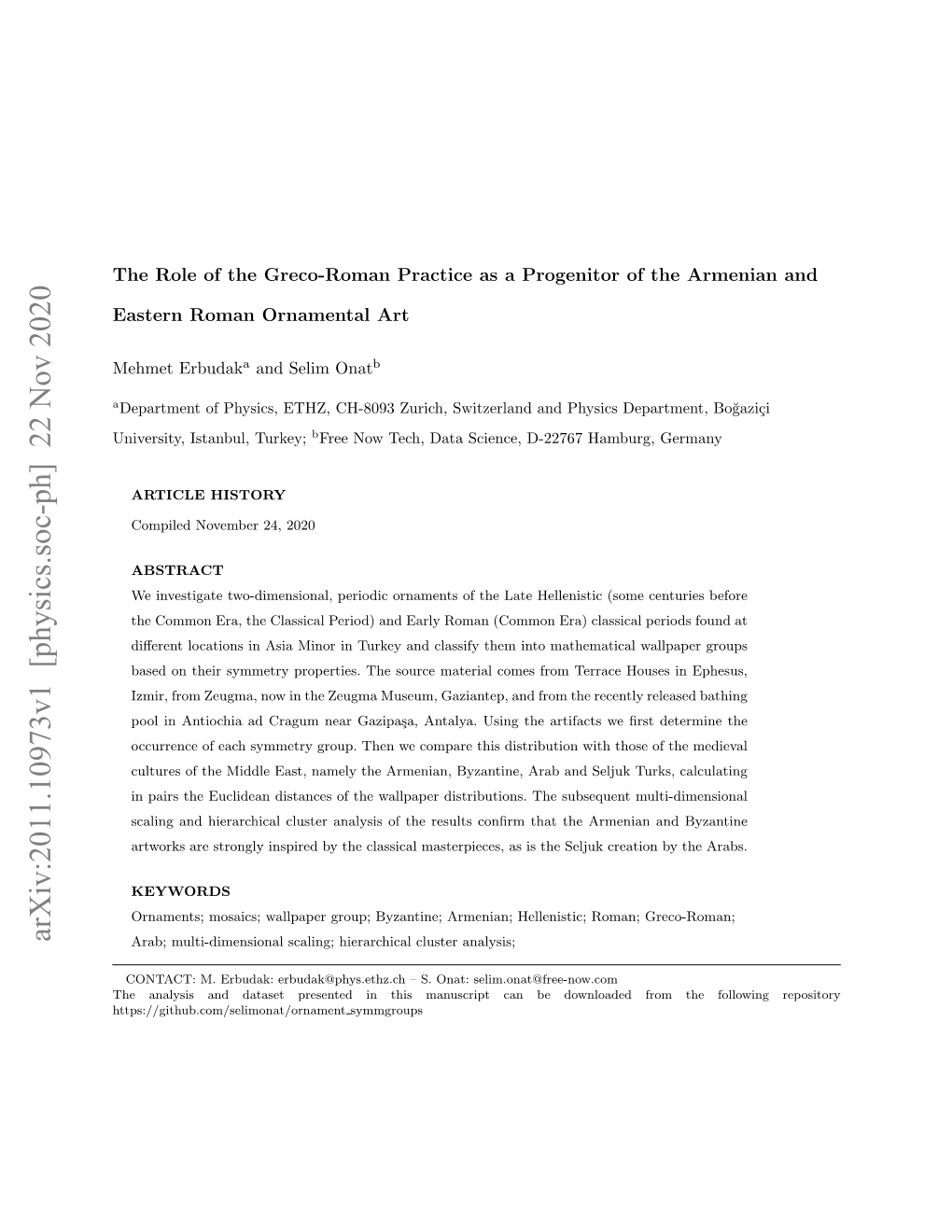 The Role of the Greco-Roman Practice As a Progenitor of the Armenian And