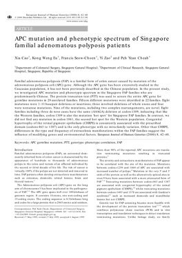 APC Mutation and Phenotypic Spectrum of Singapore Familial Adenomatous Polyposis Patients