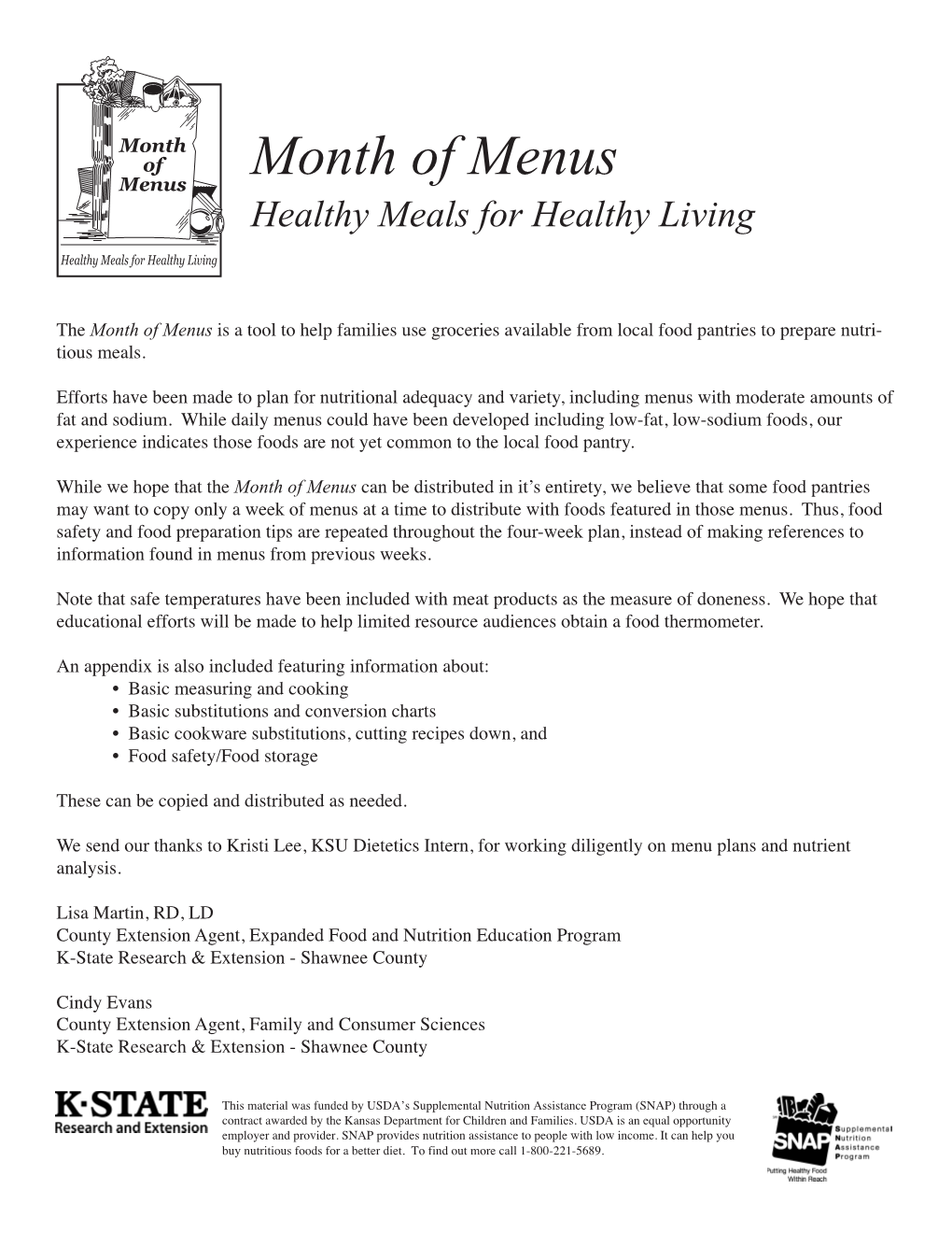 Month of Menus Recipes