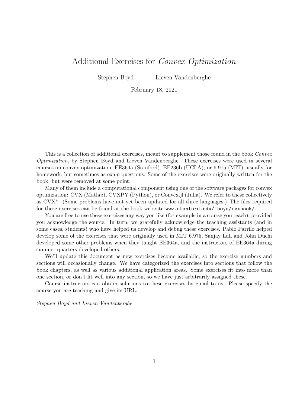 Additional Exercises for Convex Optimization