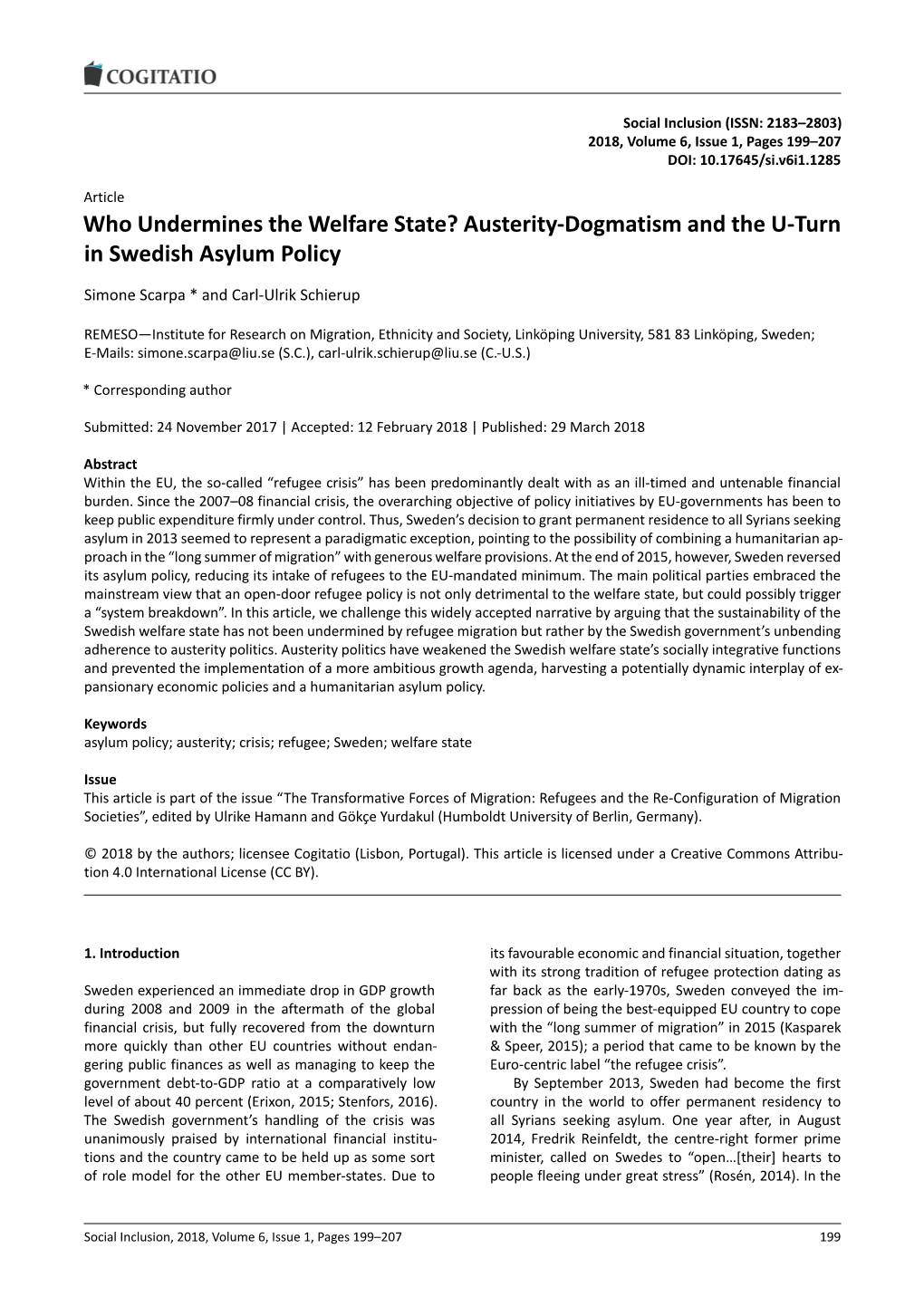 Who Undermines the Welfare State? Austerity-Dogmatism and the U-Turn in Swedish Asylum Policy
