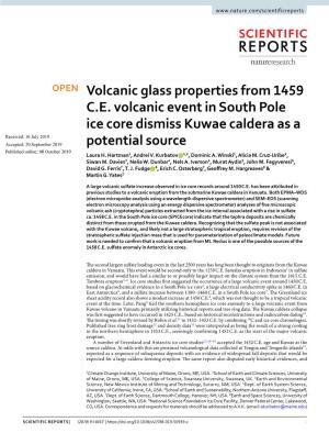 Volcanic Glass Properties from 1459 C.E. Volcanic Event in South Pole