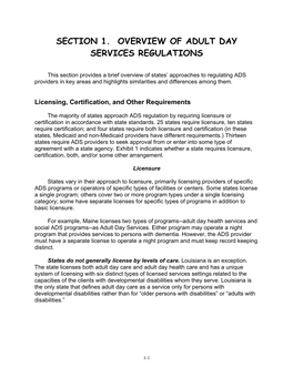 Section 1. Overview of Adult Day Services Regulations