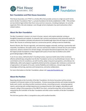 Barr Foundation and Pilot House Associates About the Barr