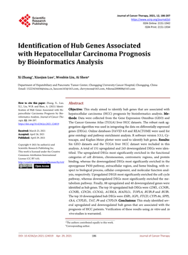 Identification of Hub Genes Associated with Hepatocellular Carcinoma Prognosis by Bioinformatics Analysis