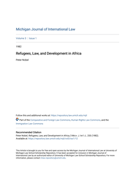 Refugees, Law, and Development in Africa