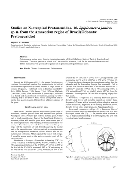 Studies on Neotropical Protoneuridae. 18. Epipleoneura Janirae Sp
