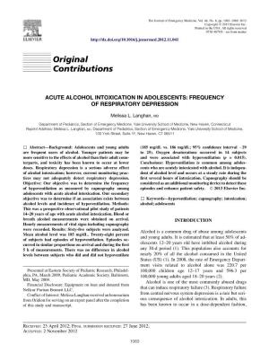 Acute Alcohol Intoxication in Adolescents: Frequency Of&Nbsp