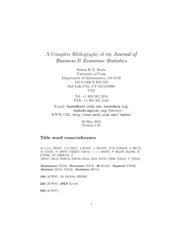 A Complete Bibliography of the Journal of Business & Economic