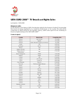 UEFA EURO 2008™ TV Broadcast Rights Sales