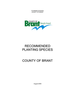 Recommended Planting Species County of Brant