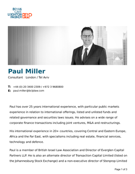 Paul Miller Consultant London / Tel Aviv