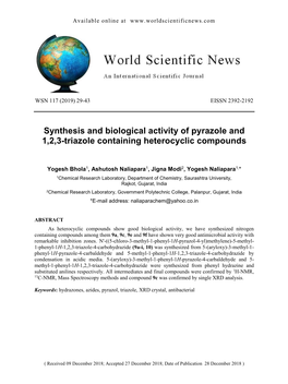 Synthesis and Biological Activity of Pyrazole and 1,2,3-Triazole Containing Heterocyclic Compounds