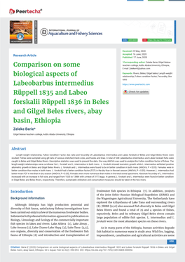 Comparison on Some Biological Aspects of Labeobarbus Intermedius Rüppell 1835 and Labeo Forskalii Rüppell 1836 in Beles and Gilgel Beles Rivers, Abay Basin, Ethiopia