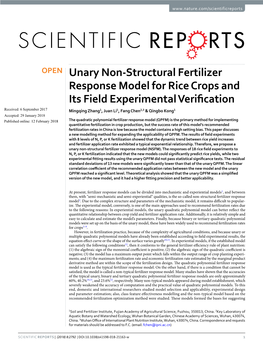 Unary Non-Structural Fertilizer Response Model for Rice Crops