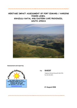 Heritage Impact Assessment of Port Edward / Harding Power Lines, Kwazulu-Natal and Eastern Cape Provinces, South Africa