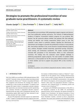 Strategies to Promote the Professional Transition of New Graduate Nurse Practitioners: a Systematic Review