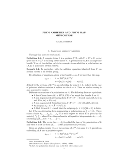 PRYM VARIETIES and PRYM MAP MINI-COURSE 1. Basics on Abelian