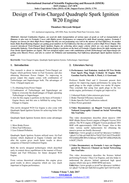 Design of Twin-Charged Quadruple Spark Ignition W20 Engine