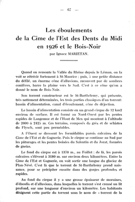 Les Éboulements De La Cime De L'est Des Dents Du Midi En 1926 Et Le Bois-Noir Par Ignace MARIETAN