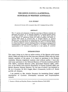 The Genus Egernia (Lacertilia, Scincidae) in Western Australia
