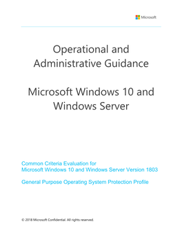 Operational and Administrative Guidance Microsoft Windows 10