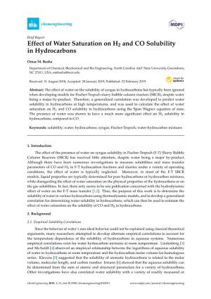 Effect of Water Saturation on H2 and CO Solubility in Hydrocarbons