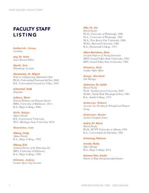 Faculty Staff Listing