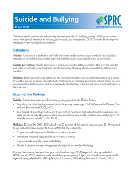 Suicide and Bullying Issue Brief