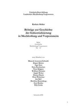 Beiträge Zur Geschichte Der Industrialisierung in Mecklenburg Und Vorpommern