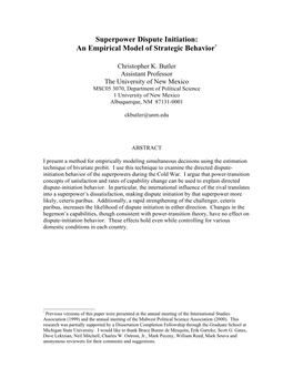 Superpower Dispute Initiation: an Empirical Model of Strategic Behavior*