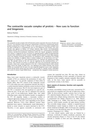 The Contractile Vacuole Complex of Protists – New Cues to Function and Biogenesis