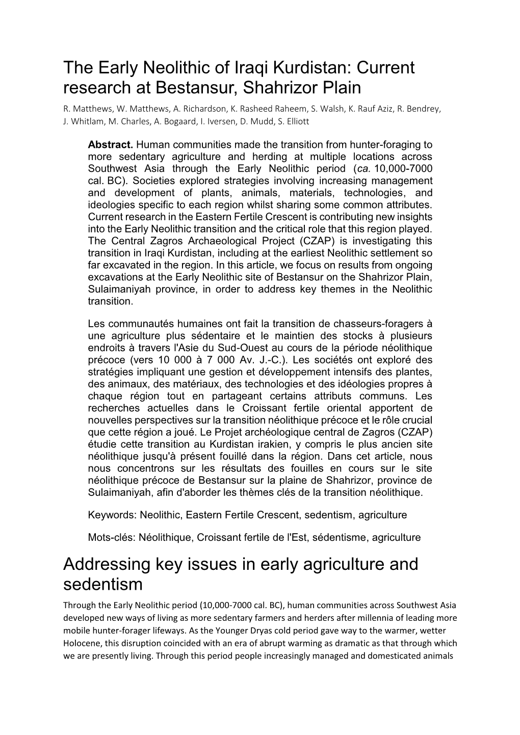 The Early Neolithic of Iraqi Kurdistan: Current Research at Bestansur, Shahrizor Plain R