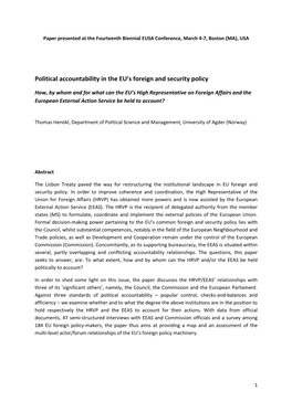 Political Accountability in the EU's Foreign and Security Policy