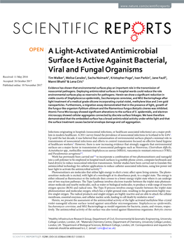 A Light-Activated Antimicrobial Surface Is Active Against Bacterial