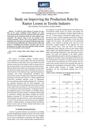 Study on Improving the Production Rate by Rapier Looms in Textile Industry Aby Chummar, Soni Kuriakose, George Mathew