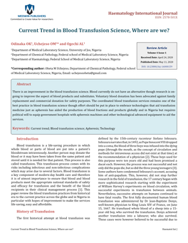 Current Trend in Blood Transfusion Science, Where Are We?