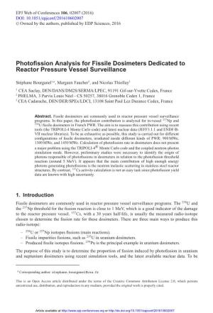 Photofission Analysis for Fissile Dosimeters Dedicated to Reactor