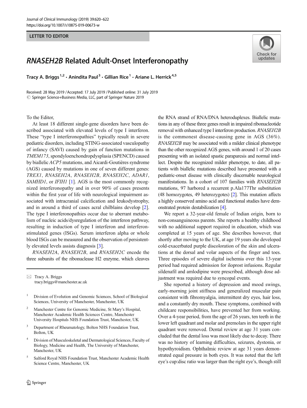 RNASEH2B Related Adult-Onset Interferonopathy