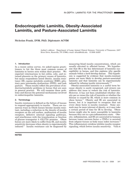 Endocrinopathic Laminitis, Obesity-Associated Laminitis, and Pasture-Associated Laminitis