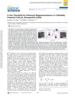 A Size Threshold for Enhanced Magnetoresistance in Colloidally Prepared Cofe2o4 Nanoparticle Solids Benjamin H