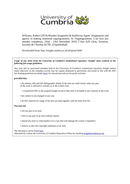 Williams, Robert (2019) Mundus Imaginalis & Intellectus Agens: Imagination and Agency in Making Relational Organigrammes