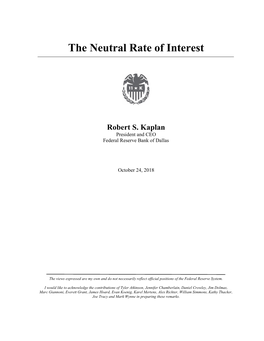 The Neutral Rate of Interest