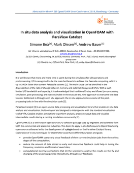 In Situ Data Analysis and Visualization in Openfoam with Paraview Catalyst