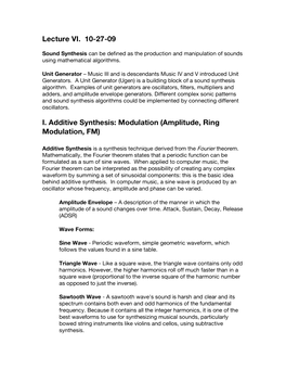 Lecture VI. 10-27-09 I. Additive Synthesis: Modulation (Amplitude