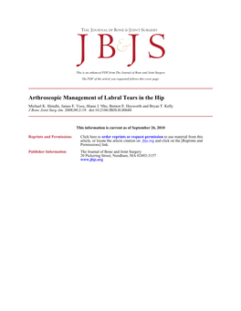 Arthroscopic Management of Labral Tears in the Hip