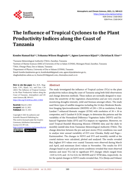 The Influence of Tropical Cyclones to the Plant Productivity Indices Along the Coast of Tanzania