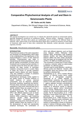Research Article Comparative Phytochemical Analysis of Leaf and Stem in Seismonastic Plants SP