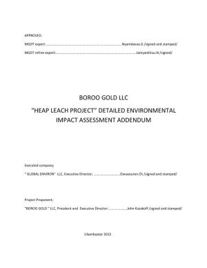 Boroo Gold Llc “Heap Leach Project” Detailed Environmental Impact Assessment Addendum
